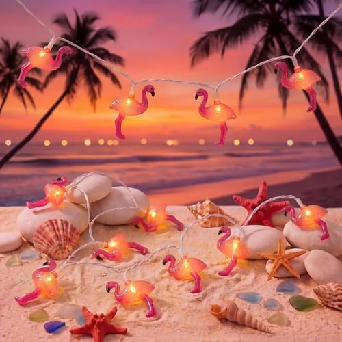 Flamingo String Lights, 12FT 20 LED Summer String Lights with UL Certified Plug, Waterproof Tropical Party Decorations for Patio, Warm White Hawaiian String Light for Garden Backyard Bedroom Decor by Txcigech