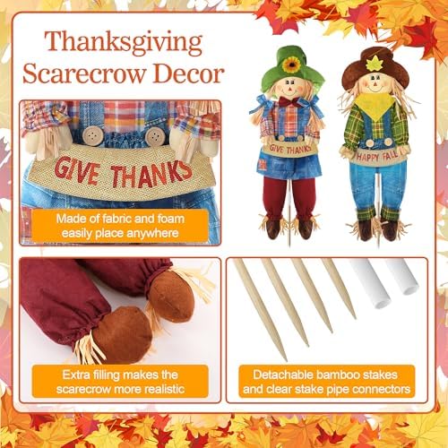 Meonum 2 Pack Fall Scarecrow Outdoor Decorations(Denim,Styleb,70cm) - Image 4