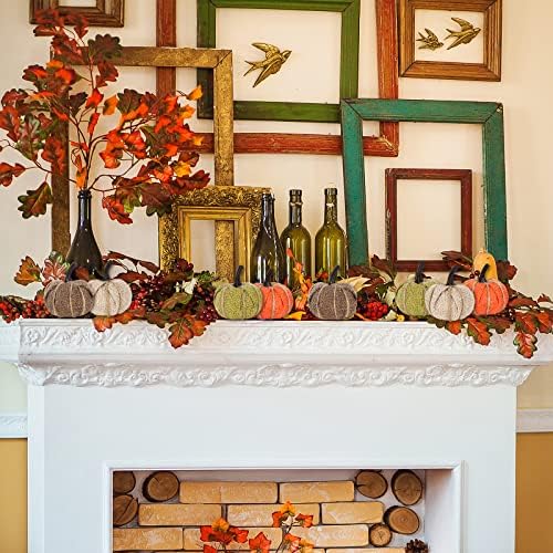 AnyDesign 16Pcs Fall Thanksgiving Pumpkin Hanging Ornament Green Flaxen Orange Brown Burlap Pumpkin Hanging Decors for Autumn Harvest Halloween Christmas Party Tree Mantel Wall Home Decoration - Image 7
