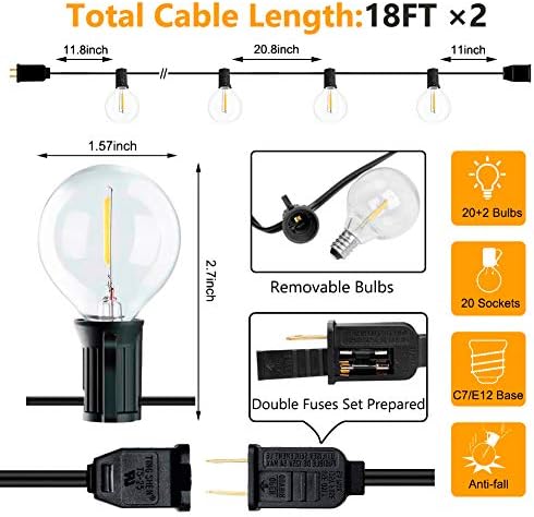 2-Pack 18Ft Outdoor Patio String Lights, Commercial Light String - Image 2