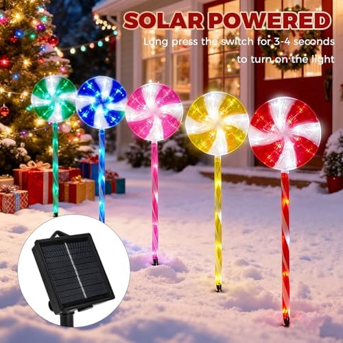 BRIGHTDECK Lollipop Solar Christmas Pathway Lights Outdoor, LED Christmas Decor with 8 Lighting Modes, Light Up Solar Stake Lights for Holiday, Xmas (Multicolor, 10Pack) - Image 4