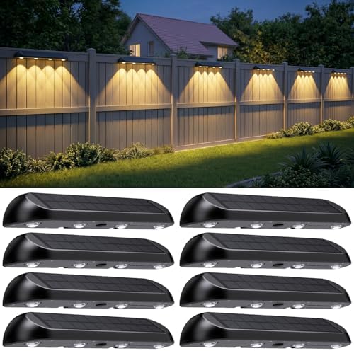 11.81inch Solar Fence Lights Outdoor Waterproof, 3-Mode (3000K/4000K/6000K),4 LED with Upgraded High-Efficiency Solar Panel & Wide Beam for Backyard/Patio/Deck/Step/Home Improvement(8 Pack) by Unknown
