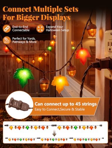 Fall String Lights 12FT 20 LED Acorn Maple Leaf Garland, Plug in Connectable Thanksgiving Lights, Waterproof Outdoor Autumn Decor for Fireplace Mantle Porch - Image 2