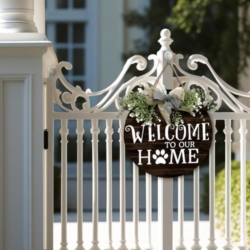 Welcome To Our Home Door Wreath Wooden Welcome Door Sign for Porch Wall Outdoor Decoration Door Hanger 12 Inch - Image 2
