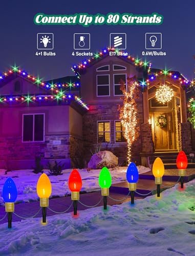 C9 Christmas Pathway Stake Lights, 7Ft String Lights with 4 Jumbo C9 Multicolor LED Bulbs, Stake, Christmas Decorations for Outdoor Garden Walkway - Image 4