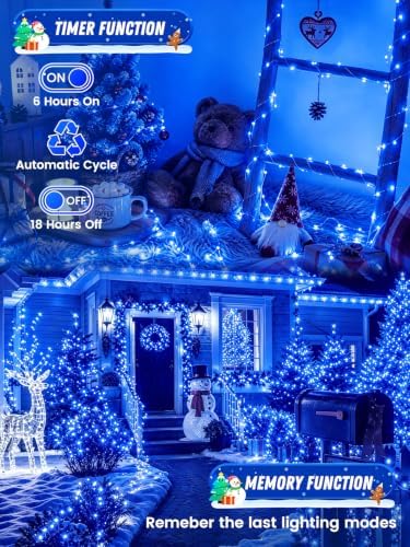 2 Pack 100 LED Fairy Lights Battery Operated with Remote Timer, 33 FT Blue - Image 4