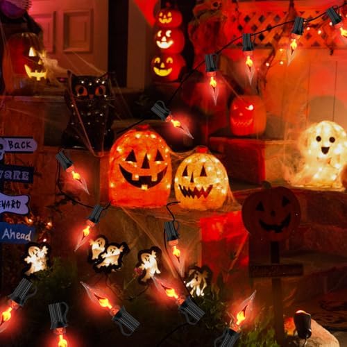 PASUTO 27.8Ft Halloween Decor Lights Flickering Flame String Lights with 25+4 Pack Clear Glass Flame Light Bulbs for Fall Decor Halloween Decorations Indoor Outdoor Home Party Fireplace, E12 Base - Image 5