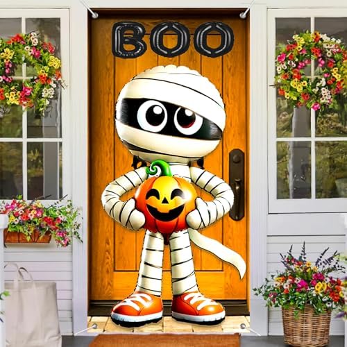 BlissYard Halloween Mummy Pumpkin Door Cover 35x71 Inch Polyester - Image 4