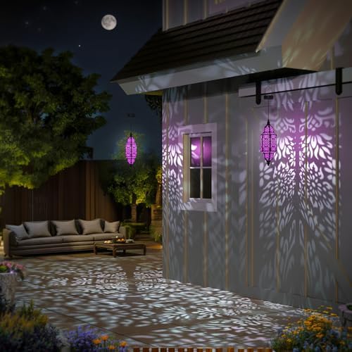 Twinkya Hanging Solar Lights Outdoor Garden Decorative Solar Lantern Waterproof Metal Moroccan Outdoor Decorations for Patio Pathway Yard Porch Backyard Garden Decor (Purple, 1 Pack) - Image 5