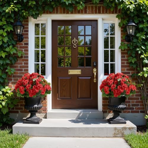 Alupssuc 8Pcs Artificial Geranium Flowers for Outdoors Decoration Silk Floral, UV Resistant Fake Plants, Faux Flower for Porch Garden Table Centerpieces Home Indoor Outside Spring Decor(8, Red) - Image 5