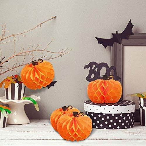 JOVITEC 10 Pack Thanksgiving Table Decor Honeycomb Pumpkins 10.2 Inch Paper Fall Hanging Pumpkin Decorations 3D Tissue Centerpieces for Halloween Birthday Wedding Party Supplies - Image 5