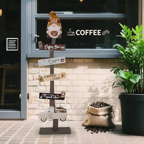Lighted Wood Coffee Bar Porch Sign, Rustic Coffee Station Accessories for Cafe Shop Restaurant Business Indoor Outdoor Home Decor by Unknown