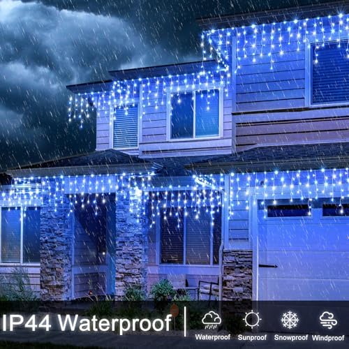66FT Icicle Lights for Outside 640 LED Blue and White Christmas Lights - Image 6