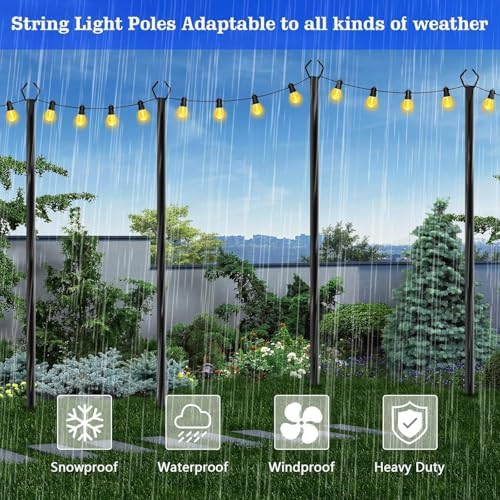 SINLEY 4 Pack String Light Poles,10 Ft Metal Poles with Fork for Outdoor String Lights,Outdoor Light Poles with Fork,Poles/Post/Stand for Outside,Patio,Deck (6 Pack 10FT String Light Pole) - Image 5