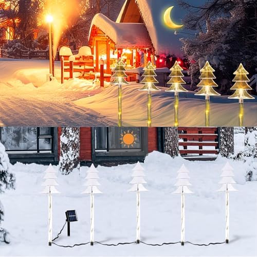 Christmas Outdoor Decorations, Solar Tree Pathway Lights, 10 Pack - Image 2