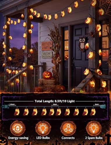 8.5FT 10 LED Halloween Owl String Lights Outdoor Waterproof Green Wire | Hanging Halloween Owl Decorations Lights, Plug in Bird String Lights for Patio Window Fall Garden Porch Backyard and Tree - Image 2