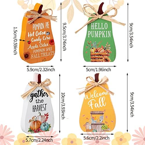 Jetec 4 Pcs Fall Decor Wooden Pumpkin Decorations Thanksgiving Decor - Image 3