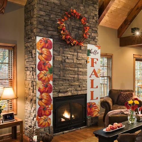 Fall Porch Banner Sign, Maple Sunflower Front Door Decorative Hanging Welcome Banner Flag, Autumn Pumpkins Rustic Seasonal Farmhouse Thanksgiving Decoration Home Outdoor Decor - Image 5