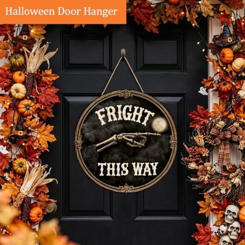 Halloween Decorations Wooden Sign for Home, Fright this Way Gothic Sign - Image 3