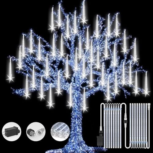 Meteor Shower Rain Lights with 16 Tubes 384 LEDs Waterproof Icicle Snow Fall String Lights for Party Tree Home Patio Outdoor Decoration (16 Tubes, White) by FYYZY