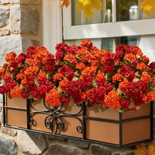 Fake Geraniums Artificial Flowers for Outdoors Fall Autumn Decoration, 6 Bundles Silk Geraniums Look Real Faux Fall Flowers Plants for Front Door Garden Planter Patio Balcony Yard Home Indoor, Mix - Image 2