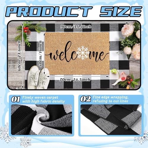 Duraaamo 2 Pcs Winter Coir Doormat Outdoor Snowflake Welcome Winter Rug Mat Layered Buffalo Plaid Snowflake Mat for Christmas Front Porch Entryway - Image 3