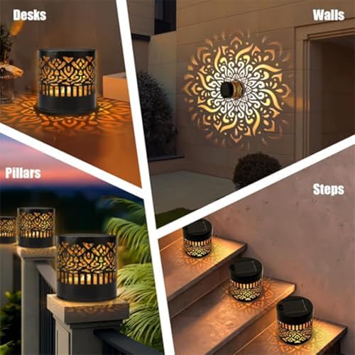 2PCS Decorative Solar Mandala Lights, Solar Powered Outdoor Deck Step Wall Lights, Metal Mandala Theme LED Waterproof Fence Light, for Garden Post Patio Backyard Yard Decor - Image 7
