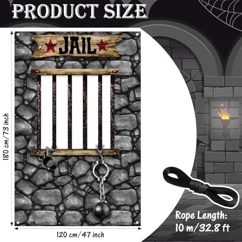 Lunmon 6x4 ft Halloween Backdrop Jail Prison Face Cutout Holes - Image 2