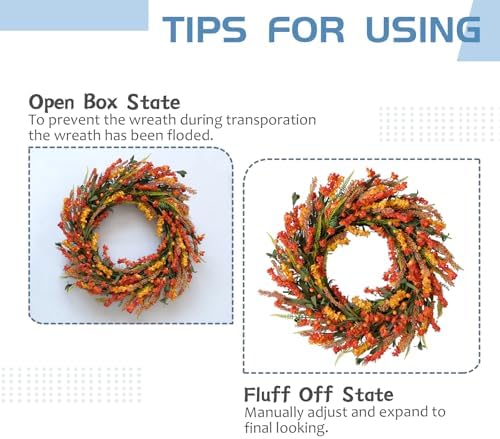22 Inch Fall Orange Forsythia Flowers Wreath for Front Door, - Image 7