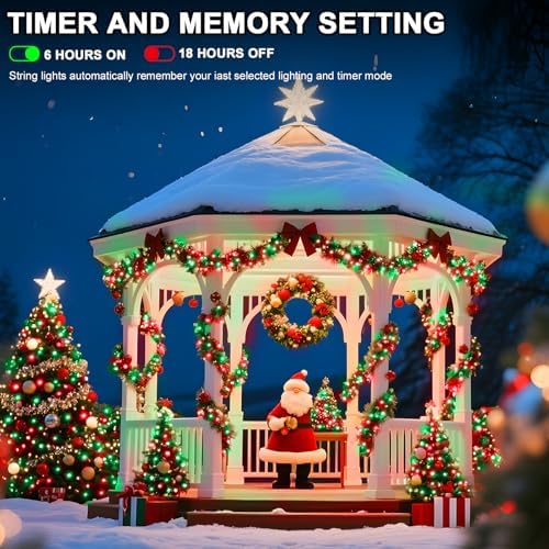 393 FT Christmas Lights 1000 LED Xmas Lights Outdoor Christams String Lights Waterproof 8 Modes & Timer, Fairy Lights Plug in for Weeding, Patio, Party, Holiday,Christmas Decor (Red+Green) - Image 4