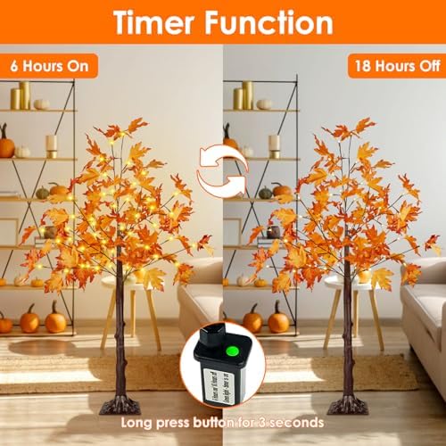 4FT Lighted Maple Tree 50 LED Artificial Fall Tree for Home Decorations - Image 5