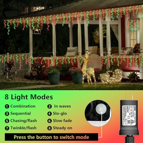 YEGUO 33ft 400 LED Red and Green Icicle Lights Outdoor Waterproof, 80 Drops Icicle String Light Connectable, 8 Modes Icicle Christmas Lights with Memory Timer - Image 3