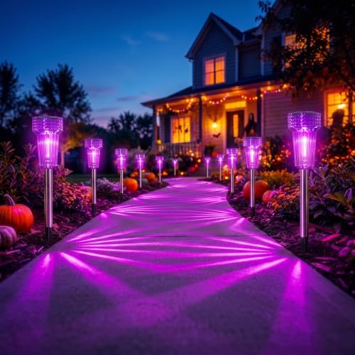 Halloween Solar Lights Outdoor Waterproof Purple Landscape Lights, 8 Pack by DERAYSIONSolarLighting