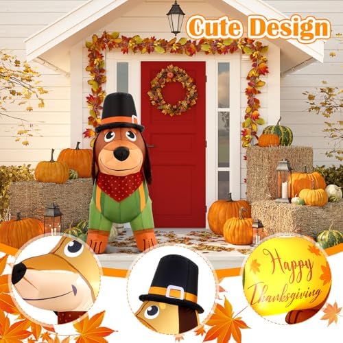 Leyndo 5.3 ft Thanksgiving Inflatables Decorations Fall Blow up Dachshund Thanksgiving Inflatables Dachshund Dog with Built in LED Lights for Holiday Party Outdoor Garden Lawn Yard Decorations - Image 5
