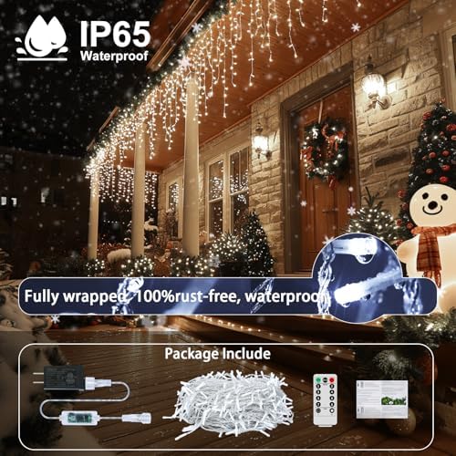 Icicle Lights for Outside, 82ft 880 LED Icicle Christmas Lights Outdoor Waterproof, 176 Drops with Remote, 8 Modes & Dimmable, Timer for Christmas, Wedding, Party, House, Roof Decoration - Image 5