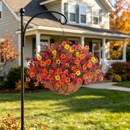 Fake Mums Artificial Fall Flowers Hanging Baskets Outdoors for Decoration - Image 2