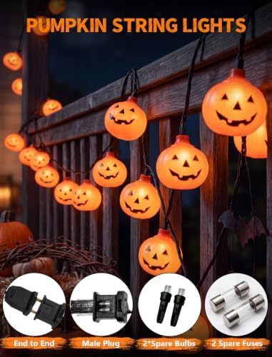 GOOTHY Halloween Pumpkin String Lights, 8.5Ft Outdoor Halloween Decorations Lights with 10 Jack-O-Lantern Lights, Hanging Pumpkin String Lights UL Listed for Party Patio Garden Window Decor - Image 3