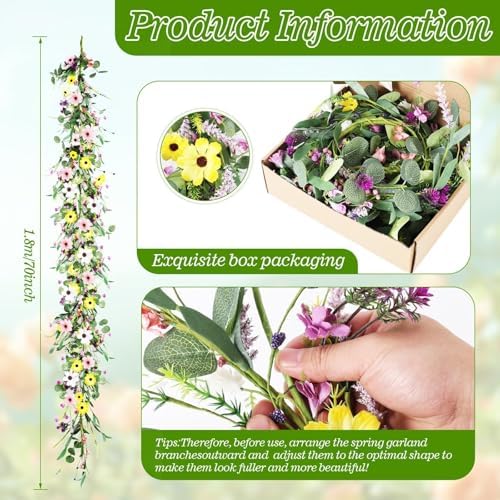 2Pcs 6.5 Ft Summer Flower Vine Garlands Artificial Wildflower Wisteria Lavender Daisy Spring Garland Not Withering Floral Wreath Garland All Year Round Home Decor for Indoor Outdoor Home Wedding Arch - Image 3