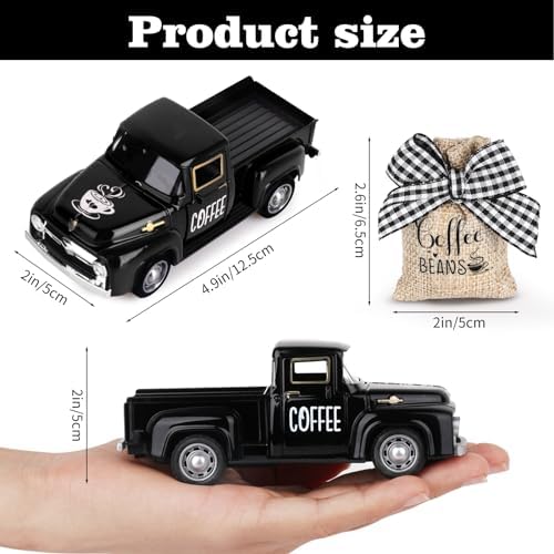 Hooqict Coffee Bar Decor Mini Metal Black Truck with Beans Burlap Sack for Home Farmhouse Kitchen Tiered Tray Decor Coffee Bar Accessories Coffee Station Decorations - Image 2