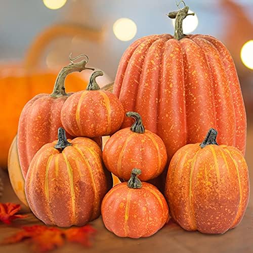 Fall Pumpkin Decor | 7 Large Orange Fake Pumpkin Fall Decorations, Artificial Pumpkins Harvest Faux Foam Pumpkins for Fall Autumn Halloween Thanksgiving Decorations Outdoor - Image 2