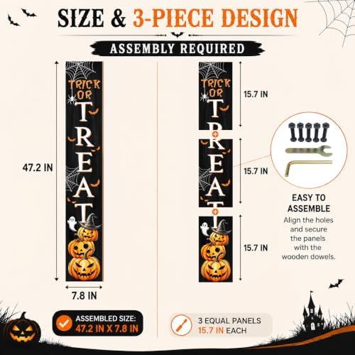 Trick or Treat Welcome Sign, Halloween Pumpkin Wooden Porch Sign For Patio, 47" Fall Boo Front Door Signs All Seasons Decor Standing Yard Signs Holiday Vertical Signs for Outdoor Indoor Wall Garden - Image 5