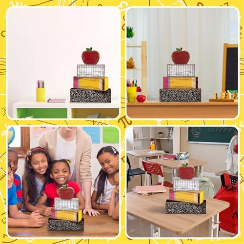 Lineshading 4 Pcs Back To School Table Decorations Wooden Apple Block Signs - Image 6