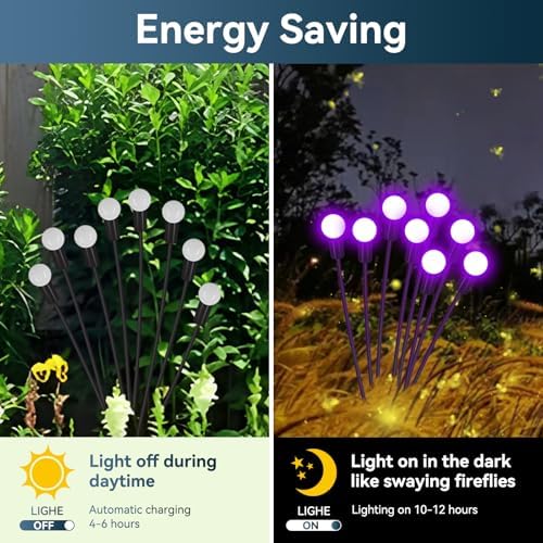 Solar Garden Lights Outdoor Waterproof, 2 Pack 16 LED Swaying Firefly Lights Outdoor Decor Light for Pathway Party Christmas Decoration, Unique Gifts for Women, Purple - Image 3