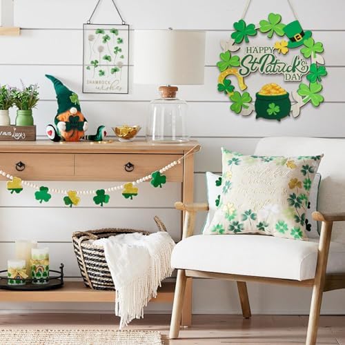 Wood Wreath for Front Door Porch Window Wall Hanging Decor (Green Retro) - Image 4