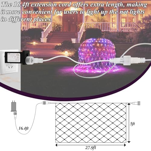 Lovelite 510LED Halloween Net Lights, 28ft x 5ft Outdoor Mesh Lights Purple Orange Clear Wire, 8 Modes & Timer, Waterproof Connectable String Lights for Bushes Xmas Tree Garden Holiday Party - Image 6