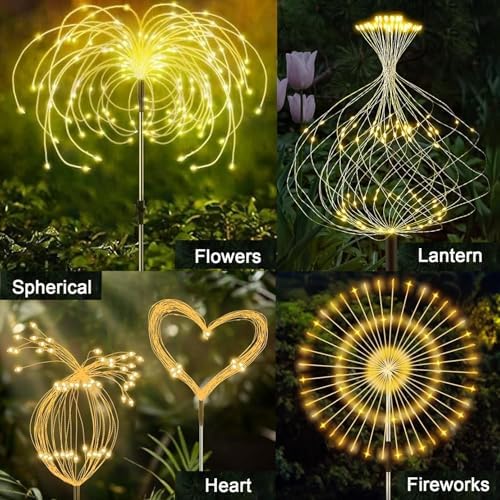 Solar Garden Firework Lights Outdoor, 5 Pack 600 LED 8 Lighting Modes Waterproof Landscape Decorative Sparklers Twinkling Starburst Lights for Yard Pathway Walkway Christmas, Warm White - Image 7