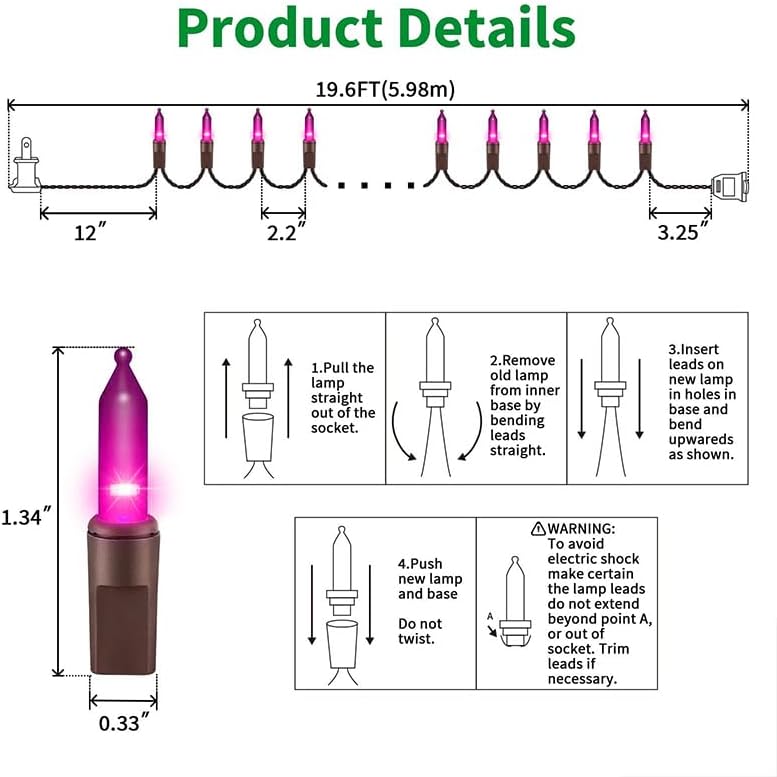 LAMPHOME Purple Halloween Lights Indoor Outdoor, 19.6ft 100 Count Christmas String Lights Plug in for Christmas Tree, Bedroom Garden Party Xmas Decorations - Image 5