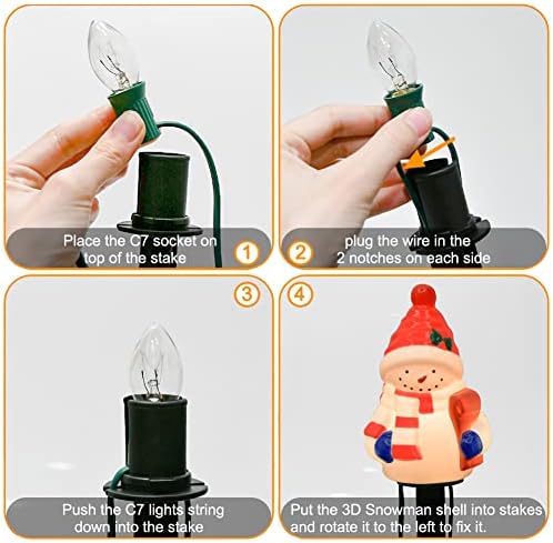 GOOTHY 2 Sets Snowman Christmas Pathway Lights, 7Ft C7 Outdoor Christmas String Light with 8 Snowman Stakes Lights, Connectable Christmas Decorations Pathway Light for Yard Garden Driveway Walkway - Image 3