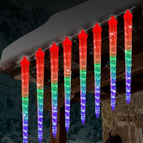 WATERGLIDE 16 Icicles Meteor Shower Lights, 12" Outdoor Christmas Icicle 384 SMD LED Crystal Ice Falling, Connectable Raindrop, Xmas Winter Party Tree Holiday Decor, Multicolor - Image 2