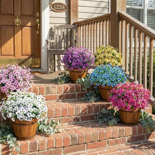 Artificial Outdoor Flowers UV Resistant Fake Plants Greenery 12 Bundles Faux Silk Daisy with Eucalyptus Leaves Summer Outdoor Memorial Day Decor for Porch Patio Yard Garden Farmhouse, Blue - Image 6